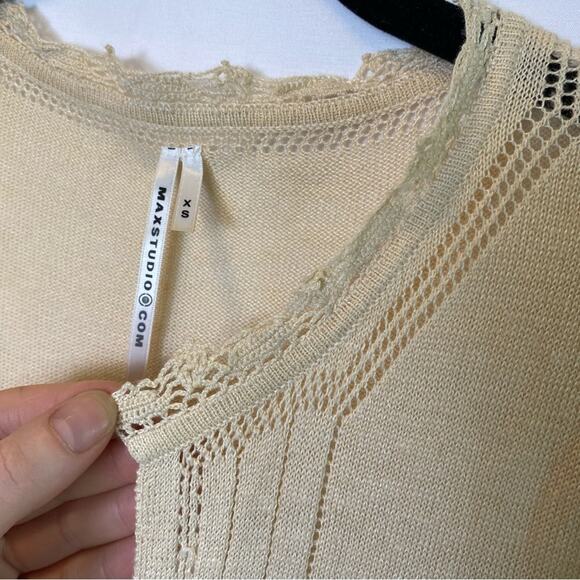Max Studio Women's Knit Duster Cardigan Sweater XS Cream Lightweight Tie Front - Picture 4 of 8